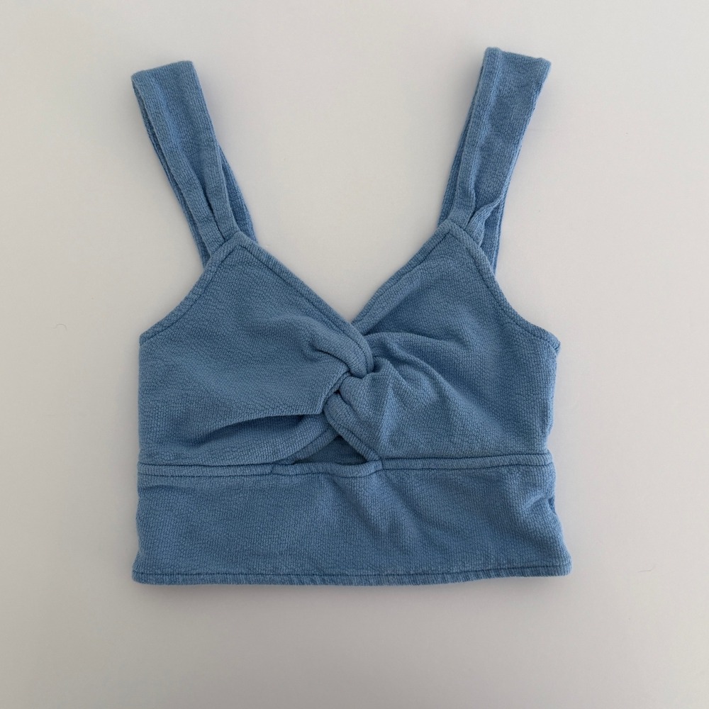 Madewell Crop Top Womens XS Blue Twist Front Textured Knit Sleeveless Tank